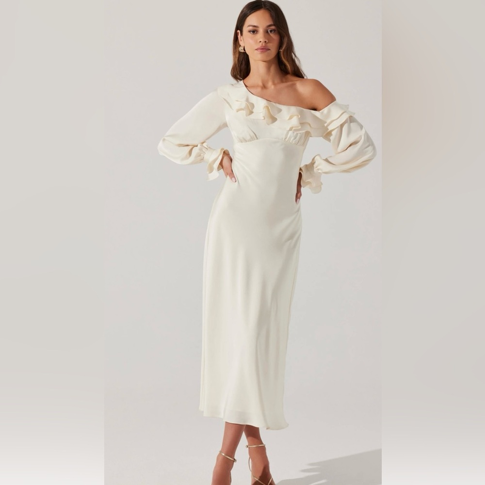 Cream satin One-Shoulder Dress, ASTR the label